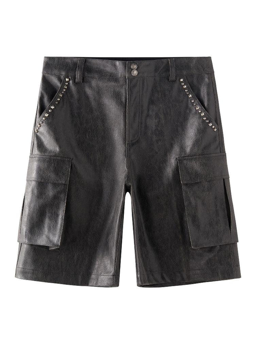 Imdelusion Studded Crackle 3d Large Pocket Cargo Cropped Punk Women's Leather Pants