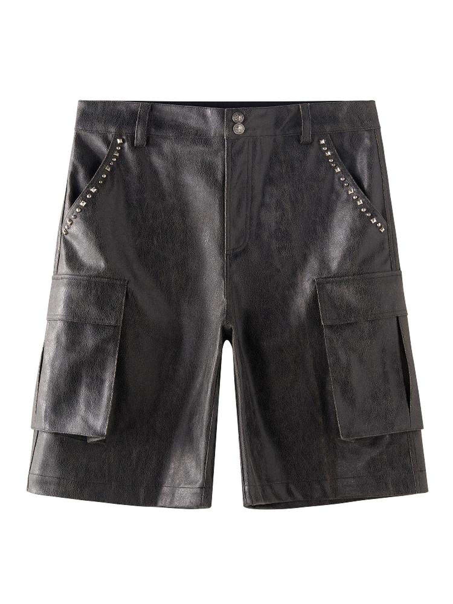 Imdelusion Studded Crackle 3d Large Pocket Cargo Cropped Punk Women's Leather Pants