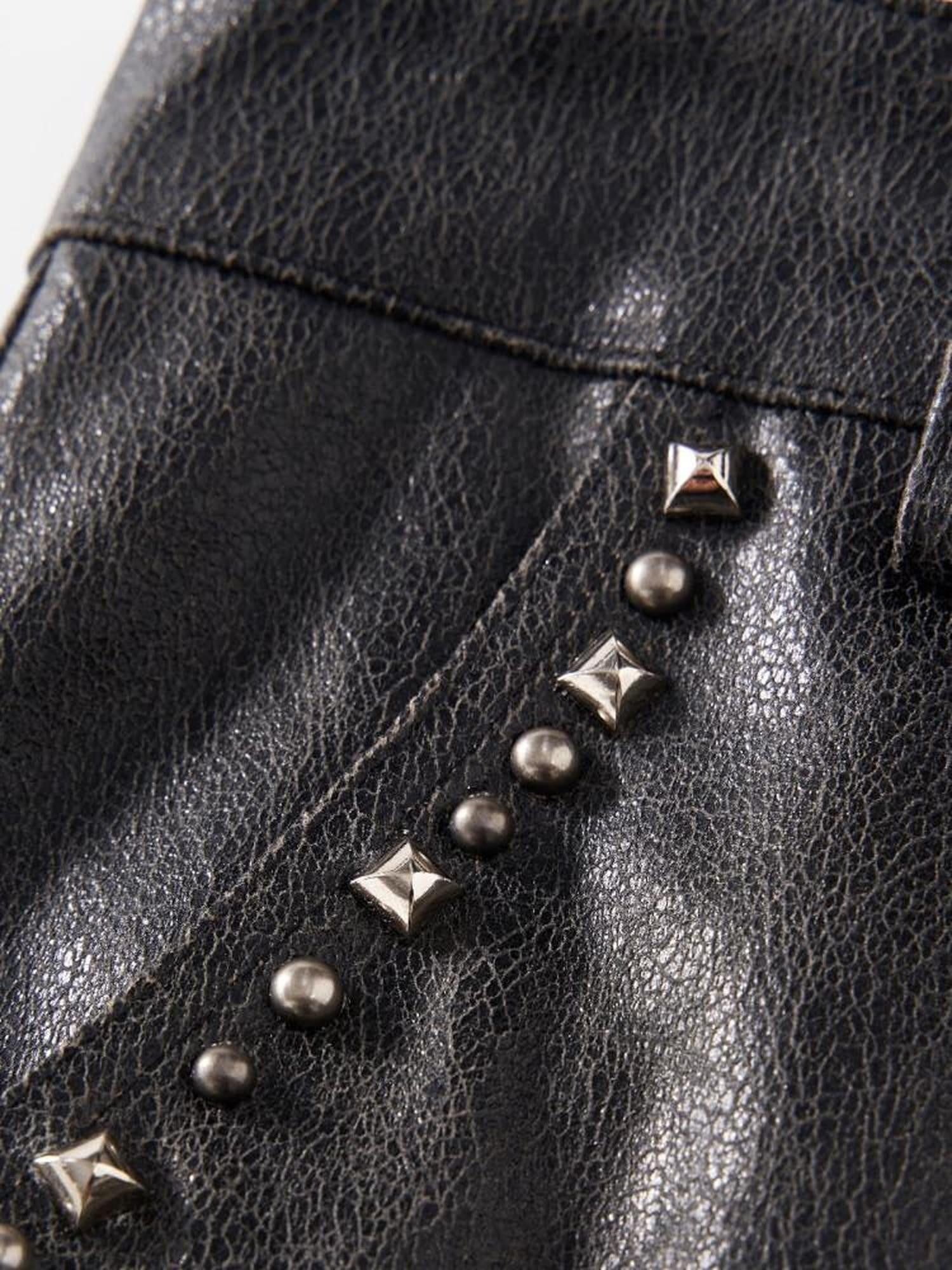 Imdelusion Studded Crackle 3d Large Pocket Cargo Cropped Punk Women's Leather Pants