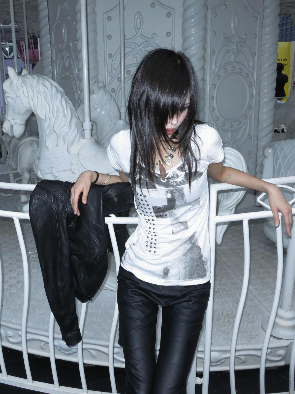 Imdelusion Studded Portrait Print Punk Slim Fit Women's Modal Cotton Short Sleeve T-shirts