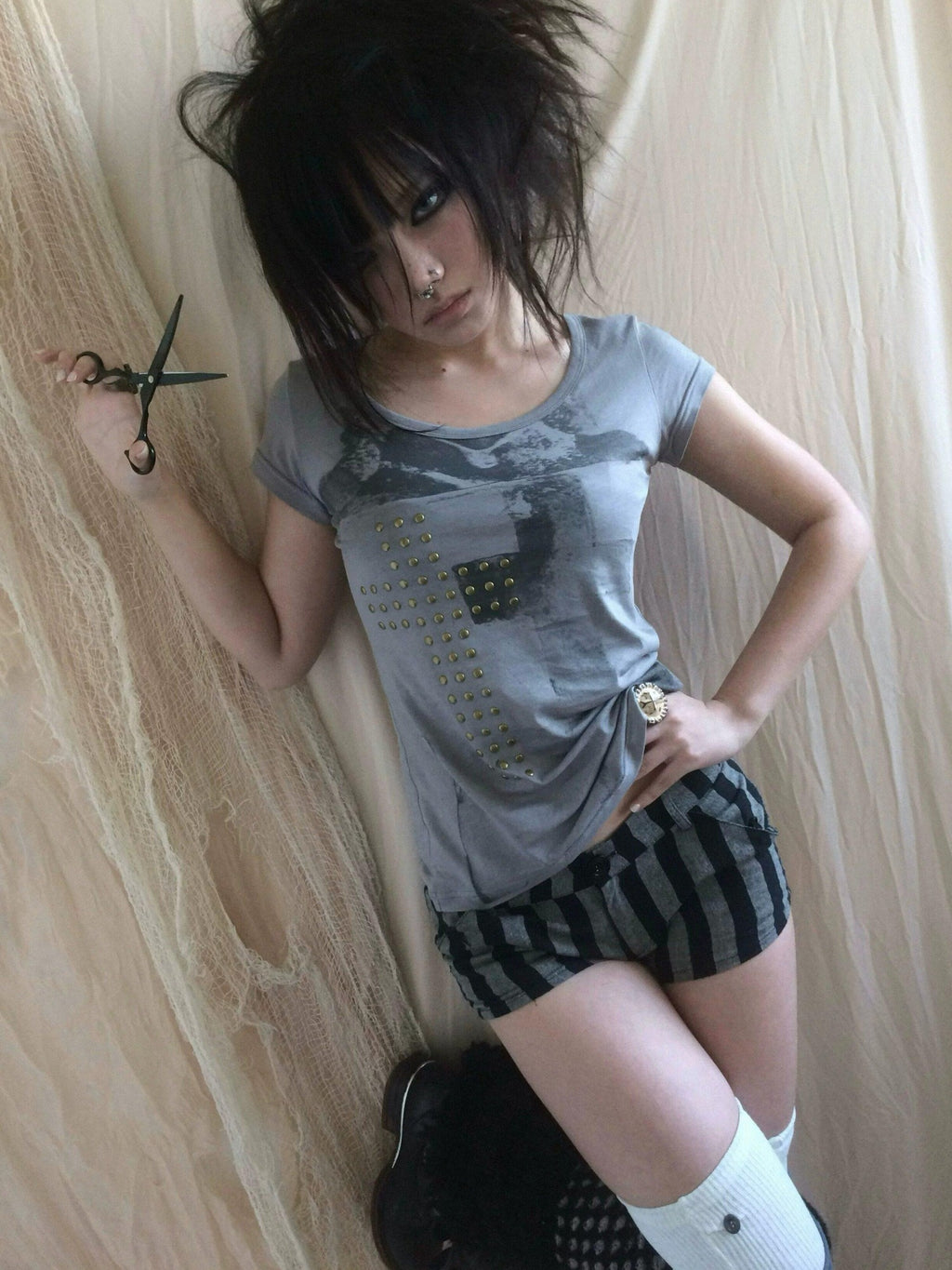 Imdelusion Studded Portrait Print Punk Slim Fit Women's Modal Cotton Short Sleeve T-shirts
