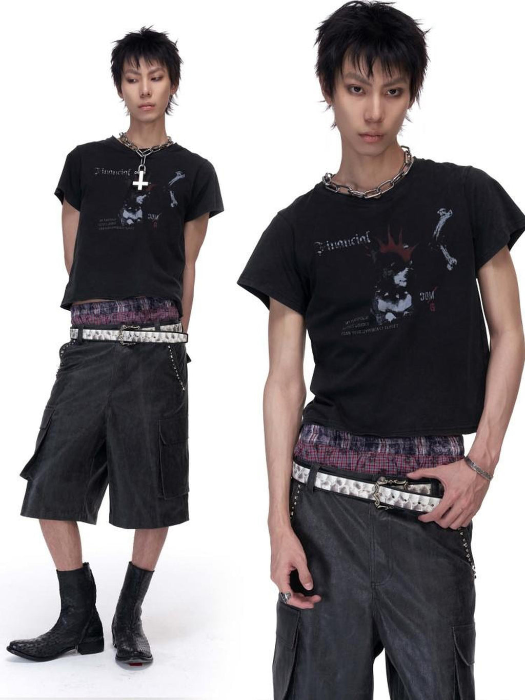 Imdelusion Washed Cropped Slim Punk Dog Print Cute Women's Cotton Short Sleeve T-shirts