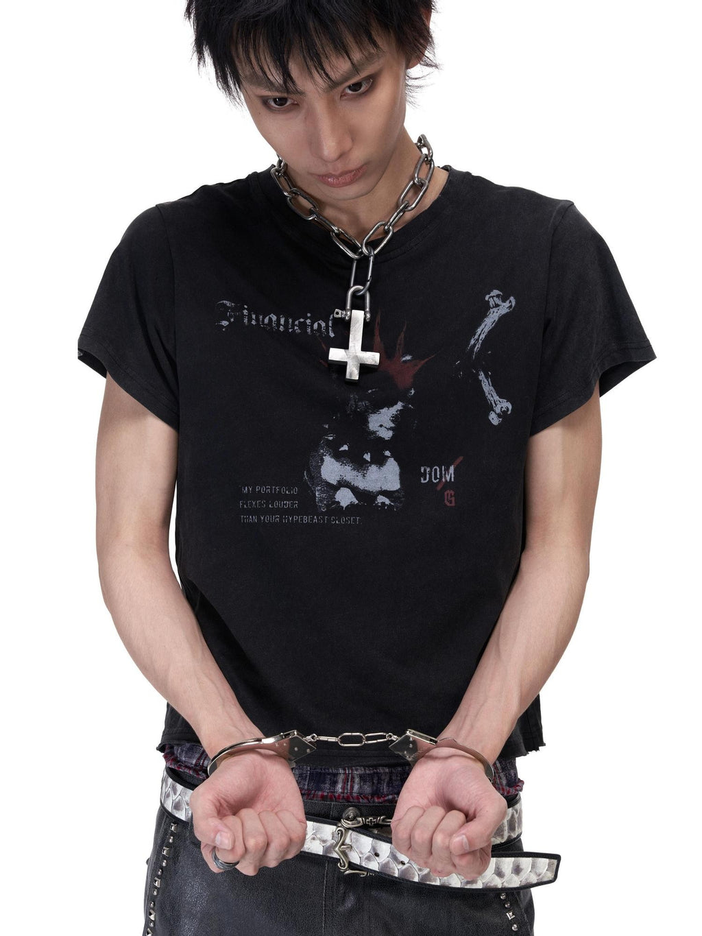 Imdelusion Washed Cropped Slim Punk Dog Print Cute Women's Cotton Short Sleeve T-shirts