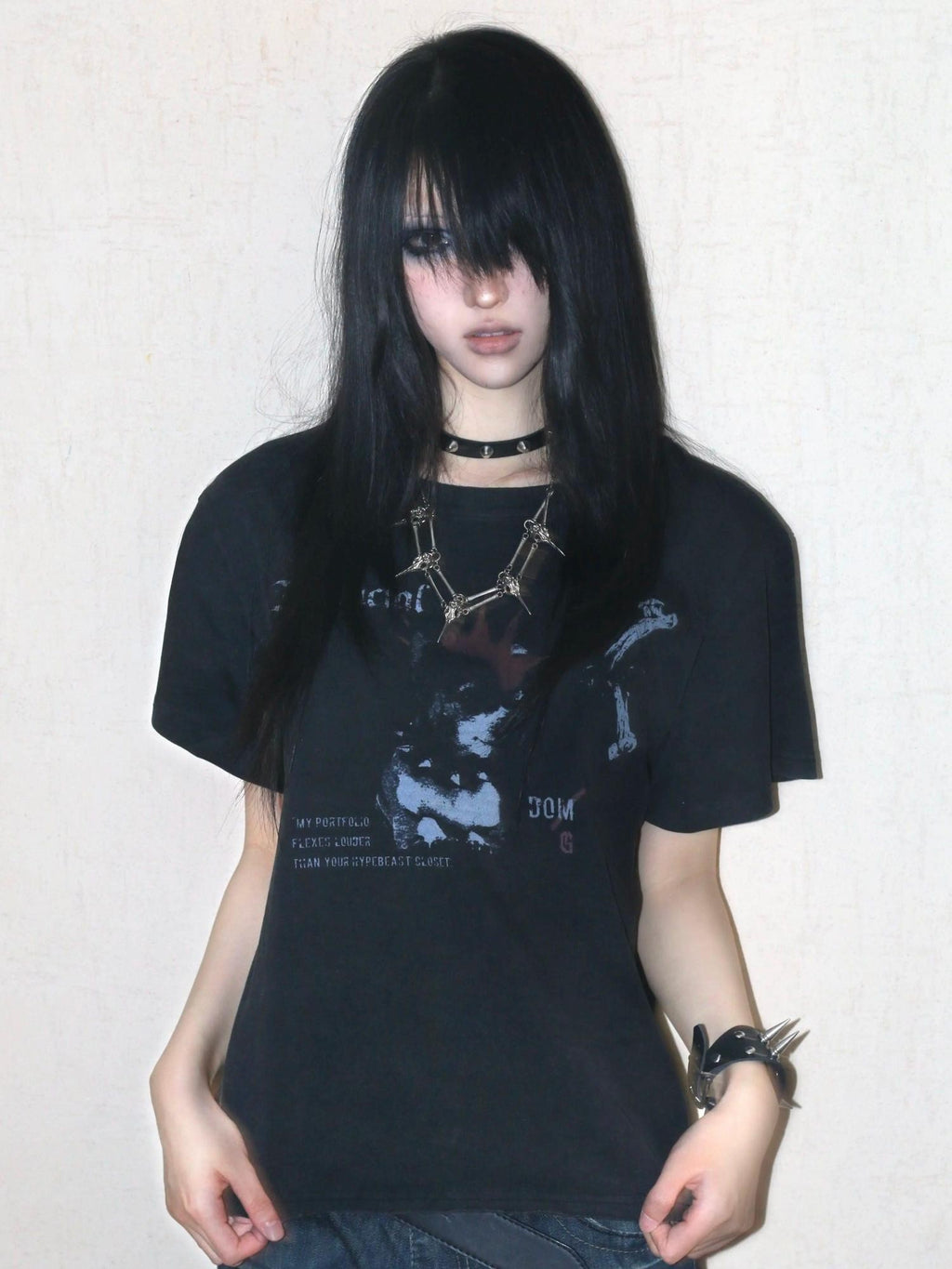 Imdelusion Washed Cropped Slim Punk Dog Print Cute Women's Cotton Short Sleeve T-shirts