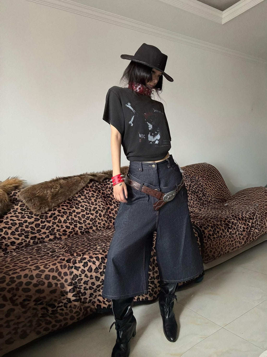 Imdelusion Washed Cropped Slim Punk Dog Print Cute Women's Cotton Short Sleeve T-shirts