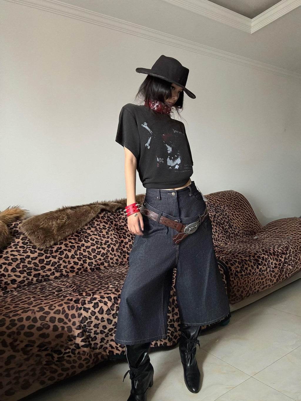 Imdelusion Washed Cropped Slim Punk Dog Print Cute Women's Cotton Short Sleeve T-shirts