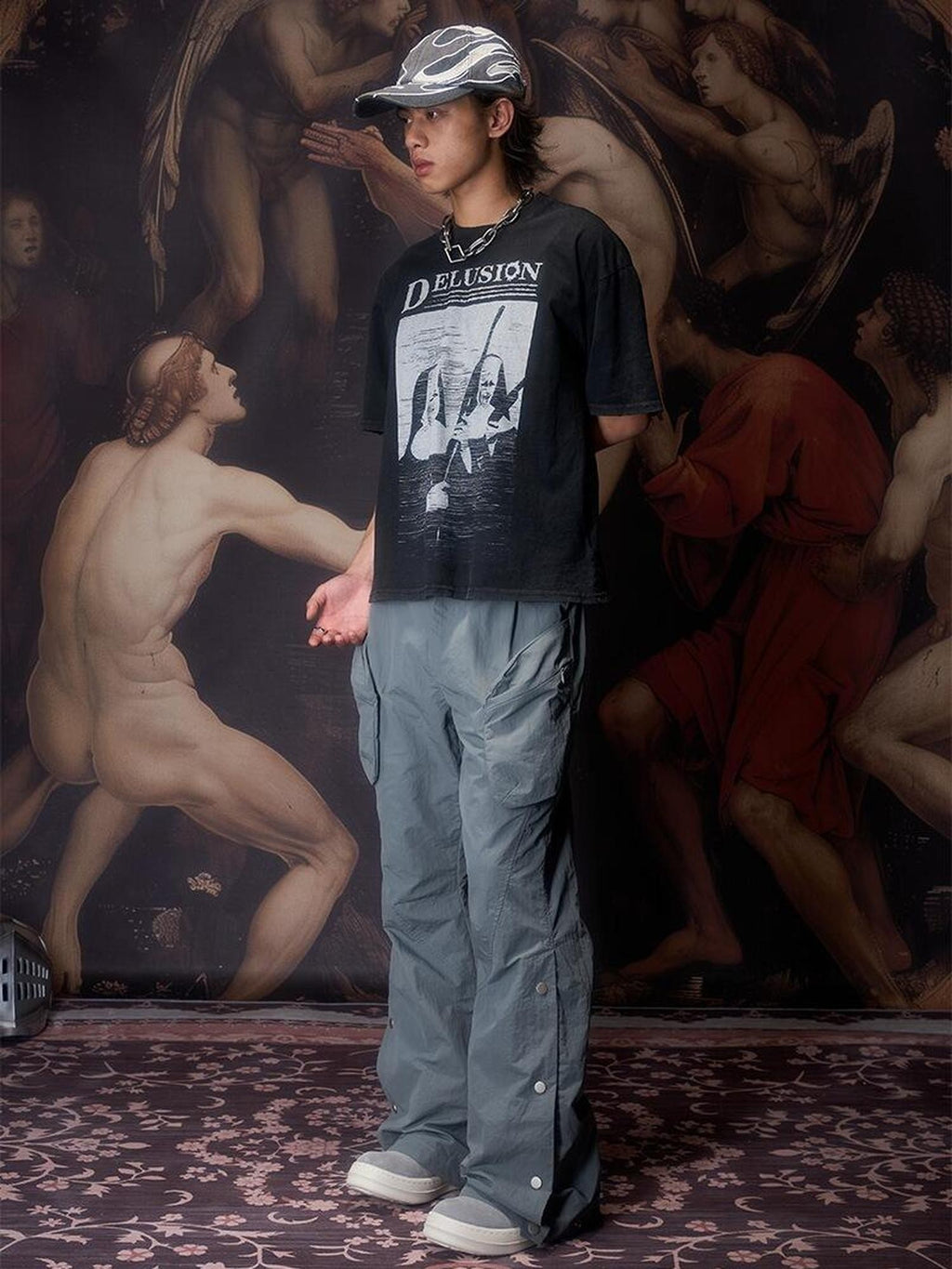 Imdelusion Washed Figure Graphic Boxy Short Women's Cotton Oversized T-shirts
