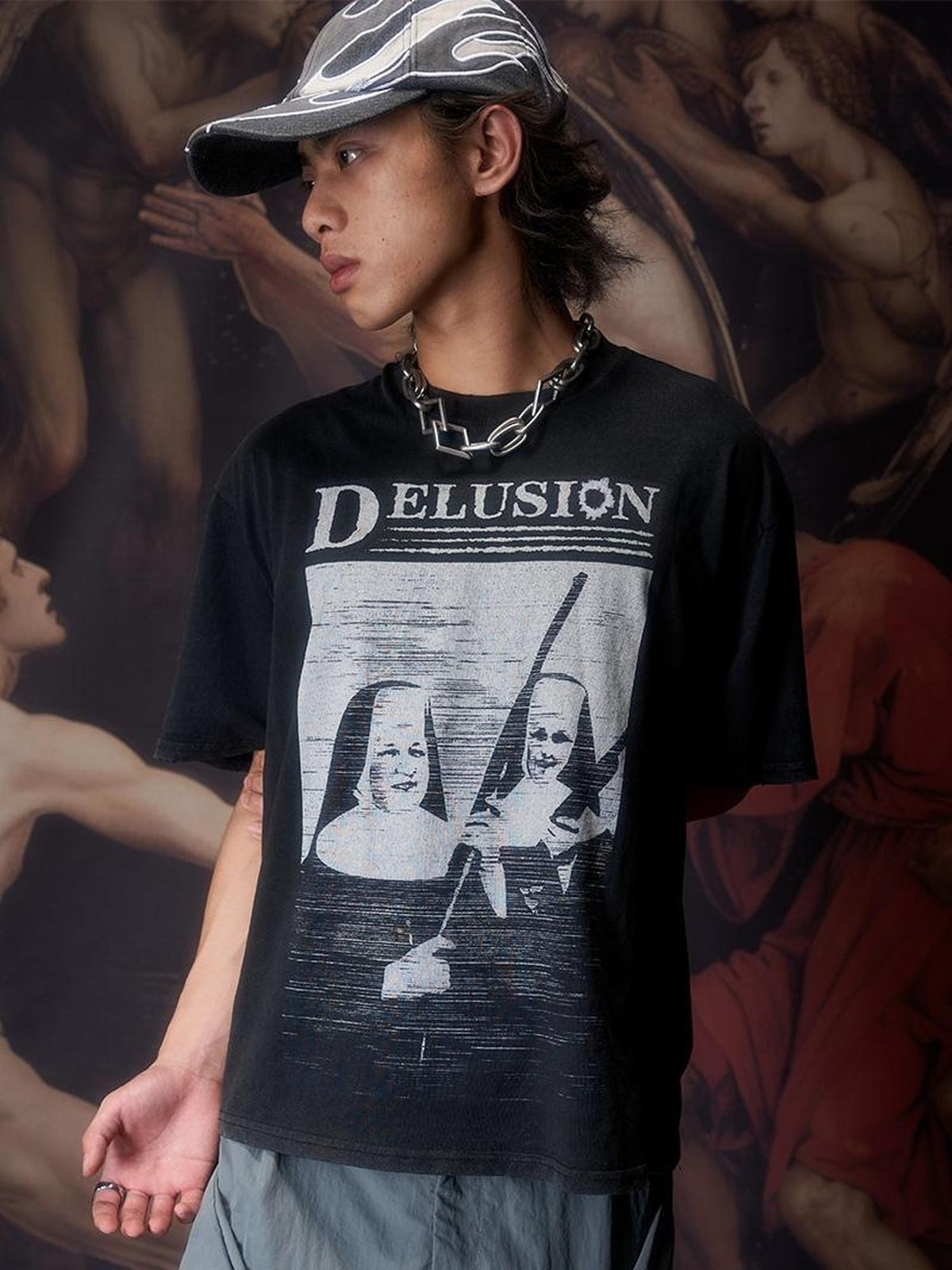 Imdelusion Washed Figure Graphic Boxy Short Women's Cotton Oversized T-shirts