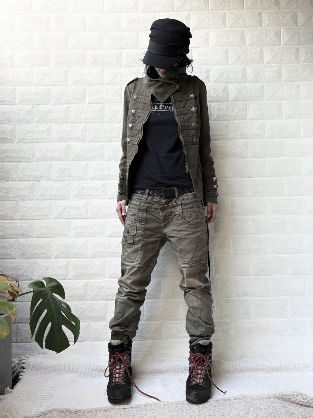 Imdelusion Washed Punk Napoleon Cowl Collar Women's Cotton Slim Heavyweight Casual Jackets