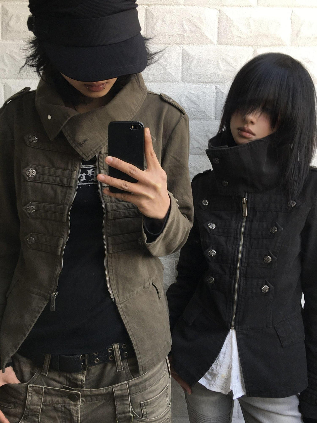 Imdelusion Washed Punk Napoleon Cowl Collar Women's Cotton Slim Heavyweight Casual Jackets