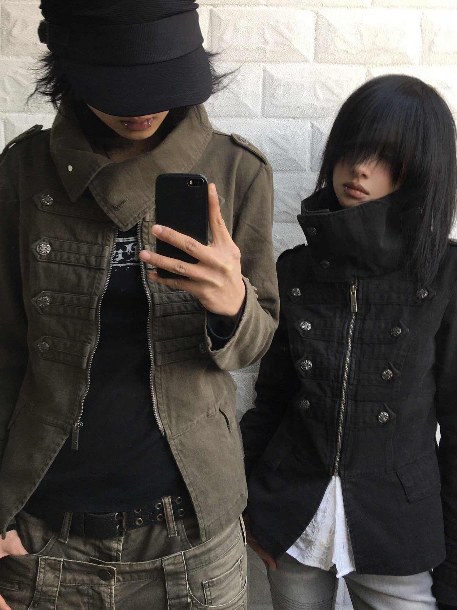 Imdelusion Washed Punk Napoleon Cowl Collar Women's Cotton Slim Heavyweight Casual Jackets