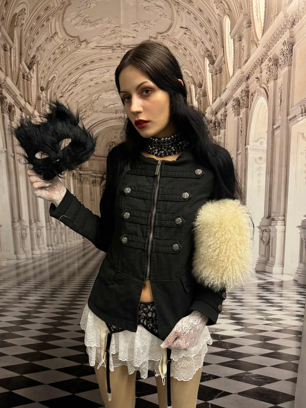 Imdelusion Washed Punk Napoleon Cowl Collar Women's Cotton Slim Heavyweight Casual Jackets