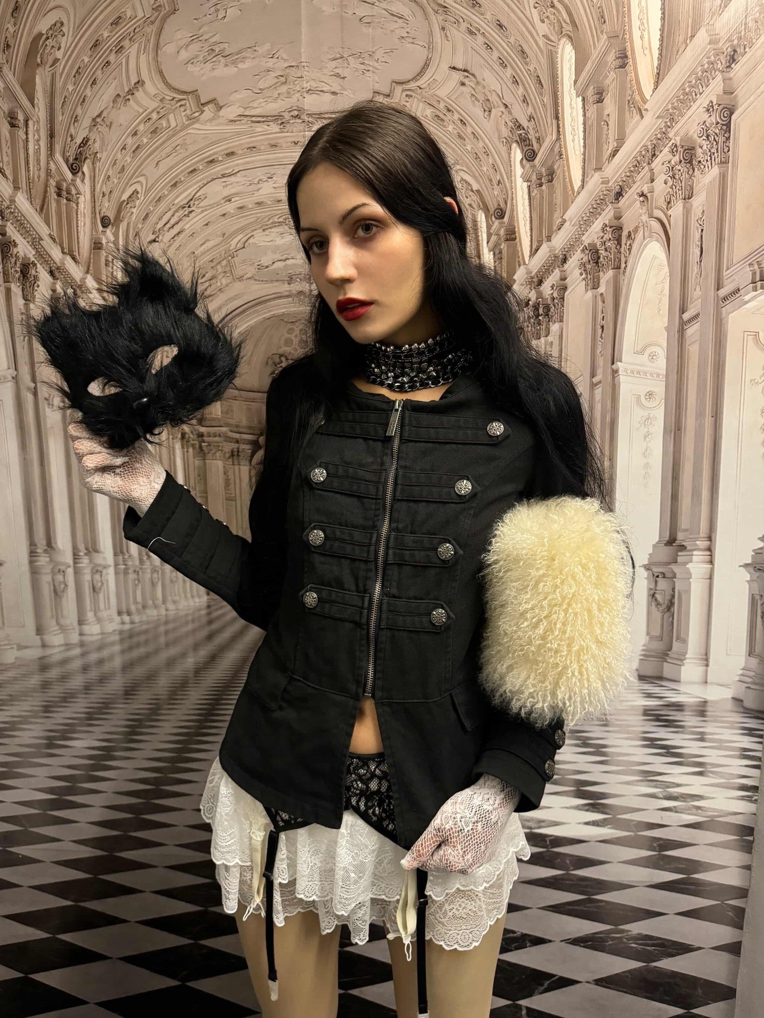 Imdelusion Washed Punk Napoleon Cowl Collar Women's Cotton Slim Heavyweight Casual Jackets