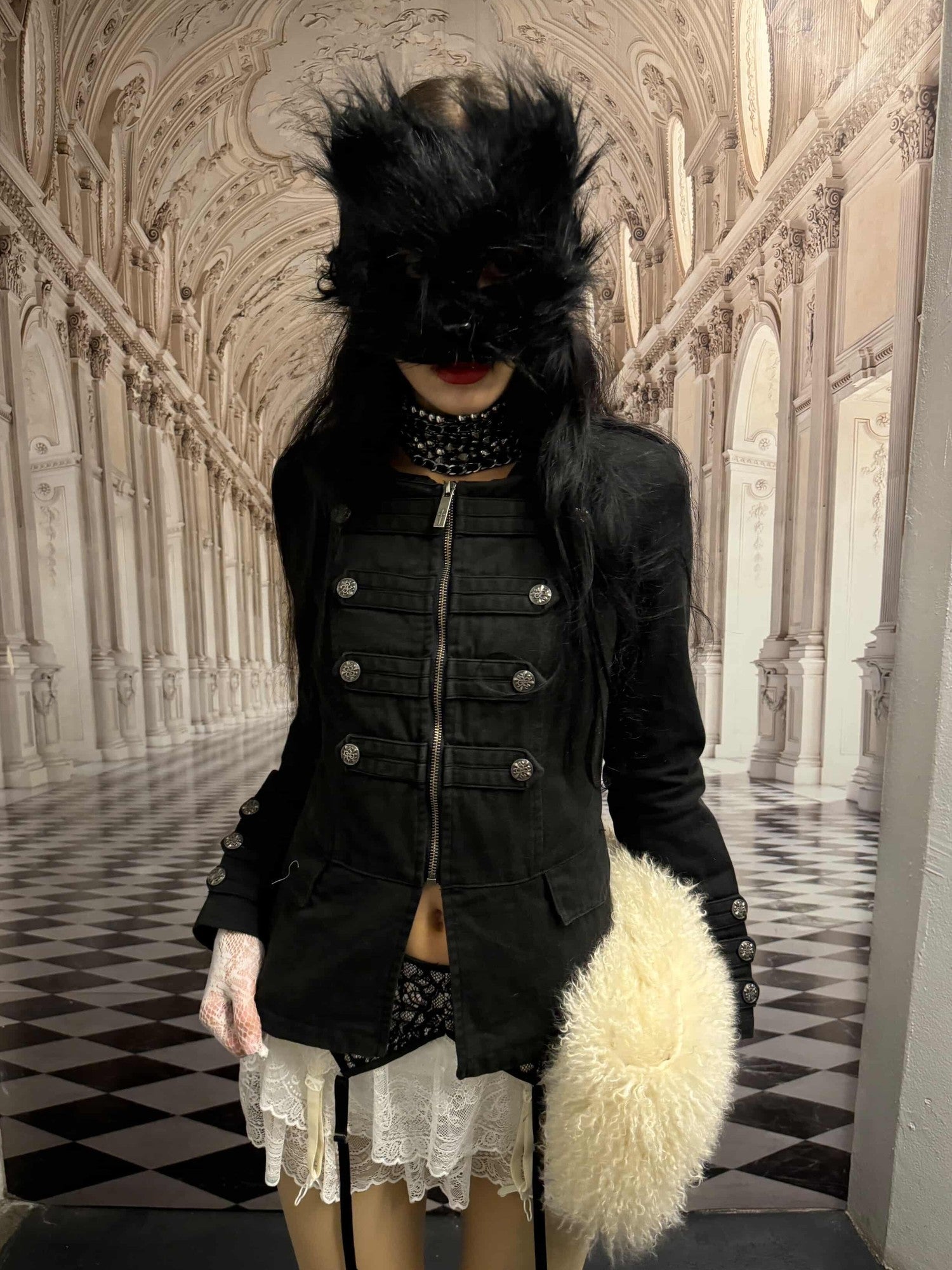 Imdelusion Washed Punk Napoleon Cowl Collar Women's Cotton Slim Heavyweight Casual Jackets