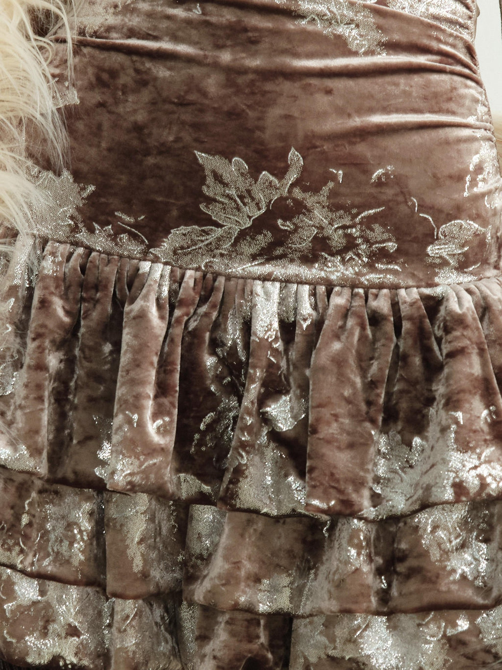 Jnylon studios Apricot Silver Foil Floral Lace Up Backless Women's Velvet Mini Skirts