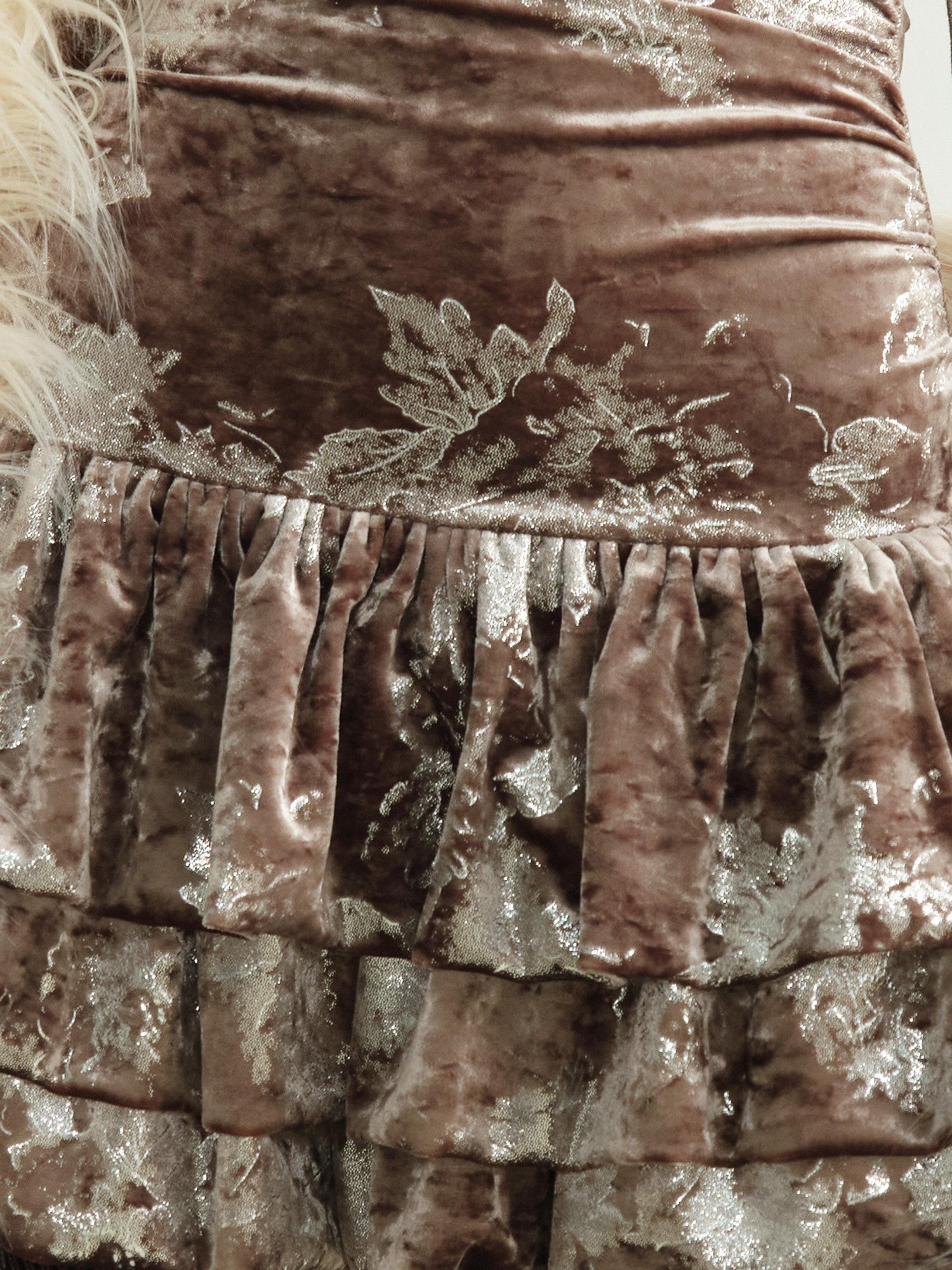 Jnylon studios Apricot Silver Foil Floral Lace Up Backless Women's Velvet Mini Skirts