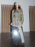 Jnylon studios Apricot Tassel Raw Edge Distressed Stand Collar Women's Tweed Jackets