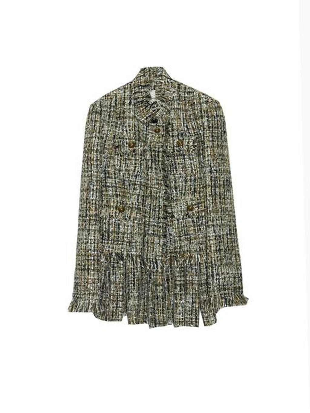 Jnylon studios Apricot Tassel Raw Edge Distressed Stand Collar Women's Tweed Jackets