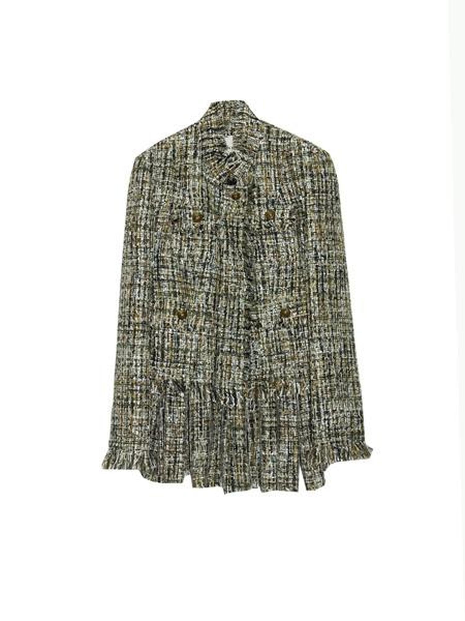 Jnylon studios Apricot Tassel Raw Edge Distressed Stand Collar Women's Tweed Jackets
