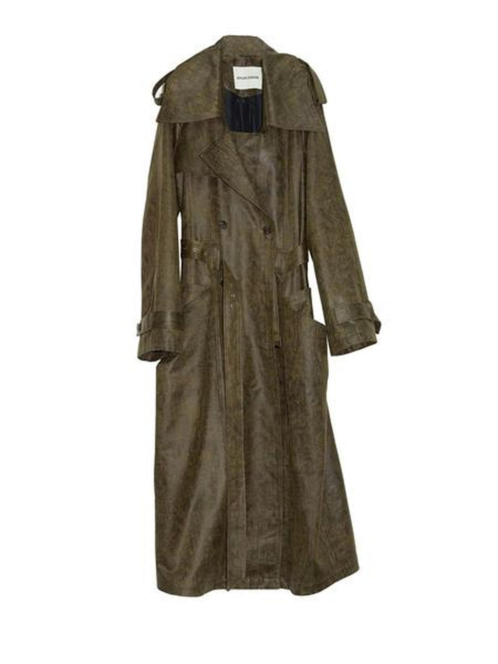 Jnylon studios Army Green Distressed 3d Large Pocket Rocker Women's Pu Trench Coats