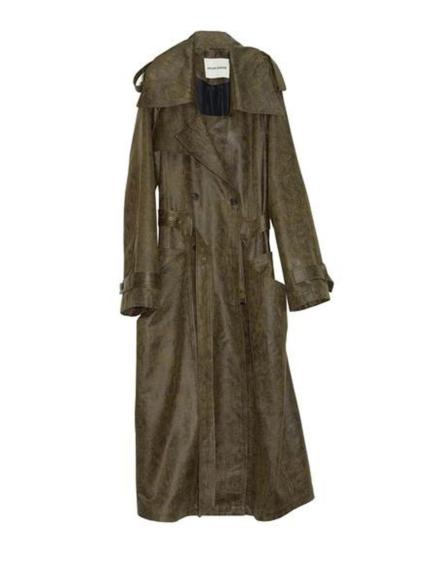 Jnylon studios Army Green Distressed 3d Large Pocket Rocker Women's Pu Trench Coats