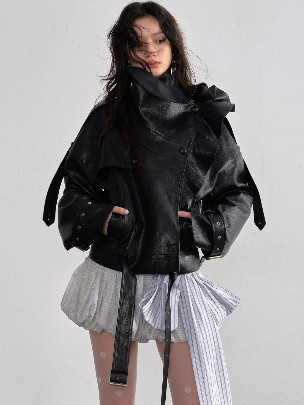 Jnylon studios Balletcore Embroidered Bow Lace Up Ruched Women's Polyester Mini Skirts