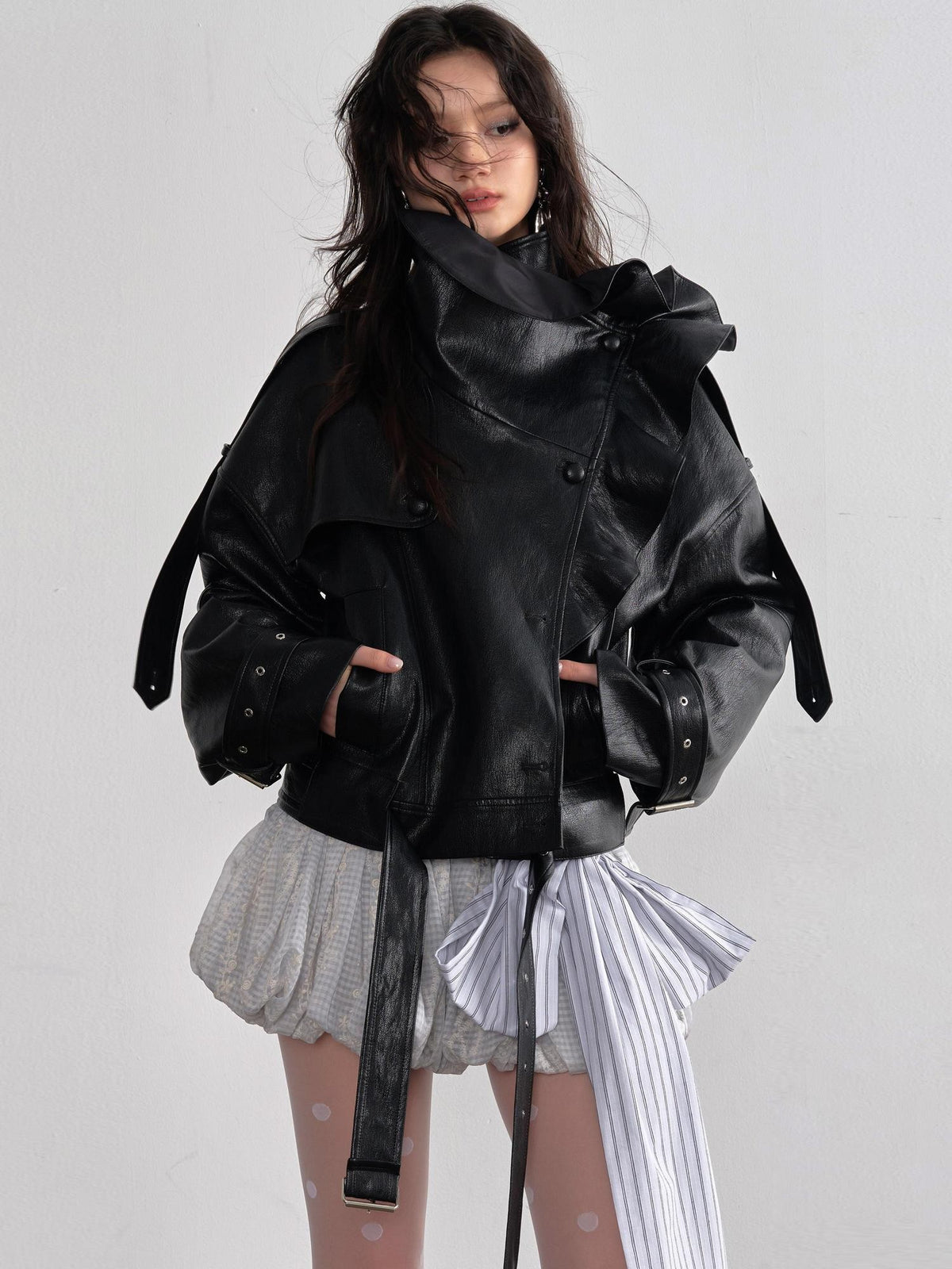 Jnylon studios Balletcore Embroidered Bow Lace Up Ruched Women's Polyester Mini Skirts