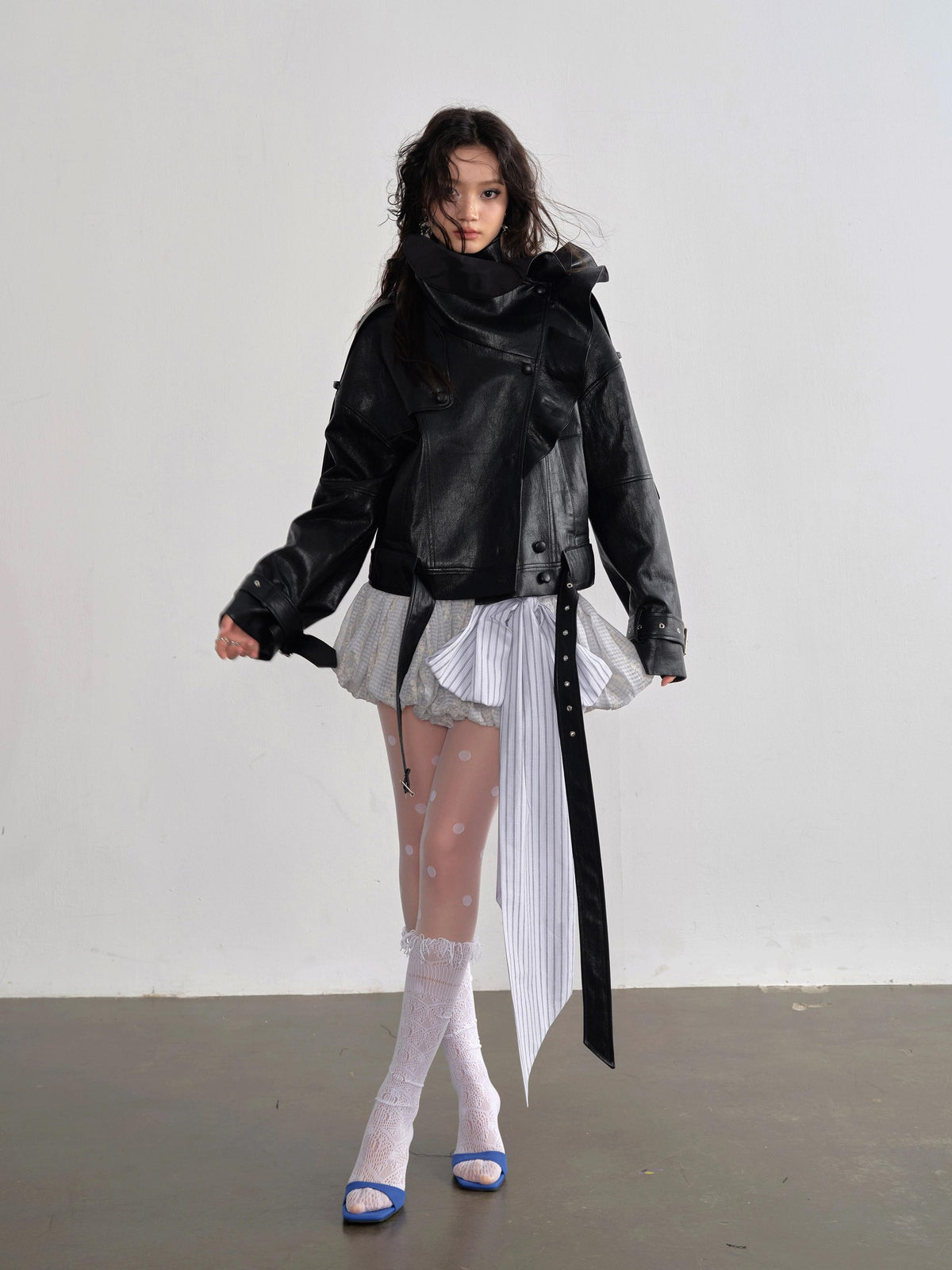 Jnylon studios Balletcore Embroidered Bow Lace Up Ruched Women's Polyester Mini Skirts