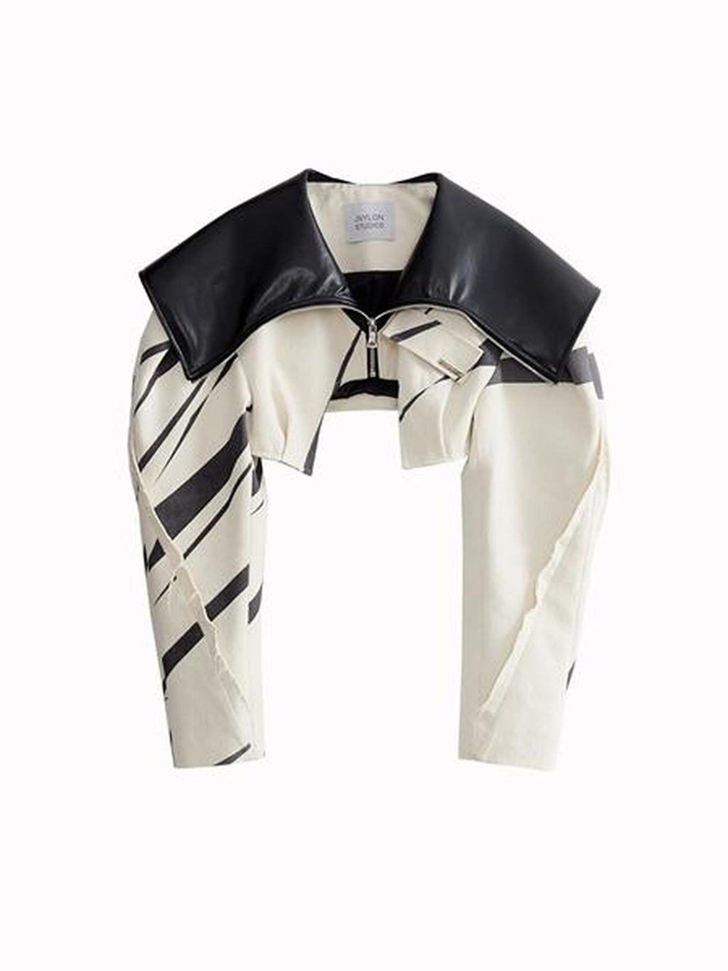Jnylon studios Beige Contrast Patchwork Frayed Edge Lapel Women's Cropped Jackets