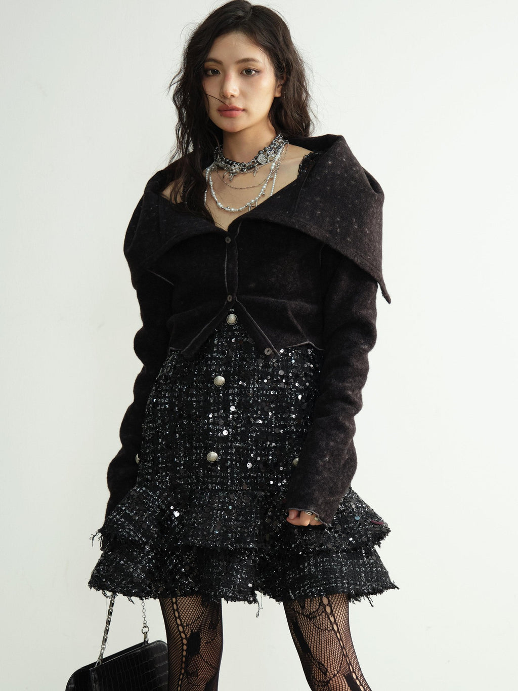 Jnylon studios Black Sequined Tassel Ruffled Distressed Women's Polyester Casual Mini Dresses