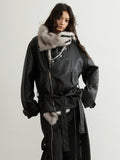 Jnylon studios Black Urban Nomadic Detachable Fur Collar Women's Pu Leather Jackets
