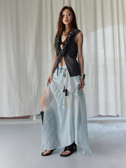 Jnylon studios Bohemian Asymmetric Pleated Relaxed Fit Women's Viscose Maxi Skirts