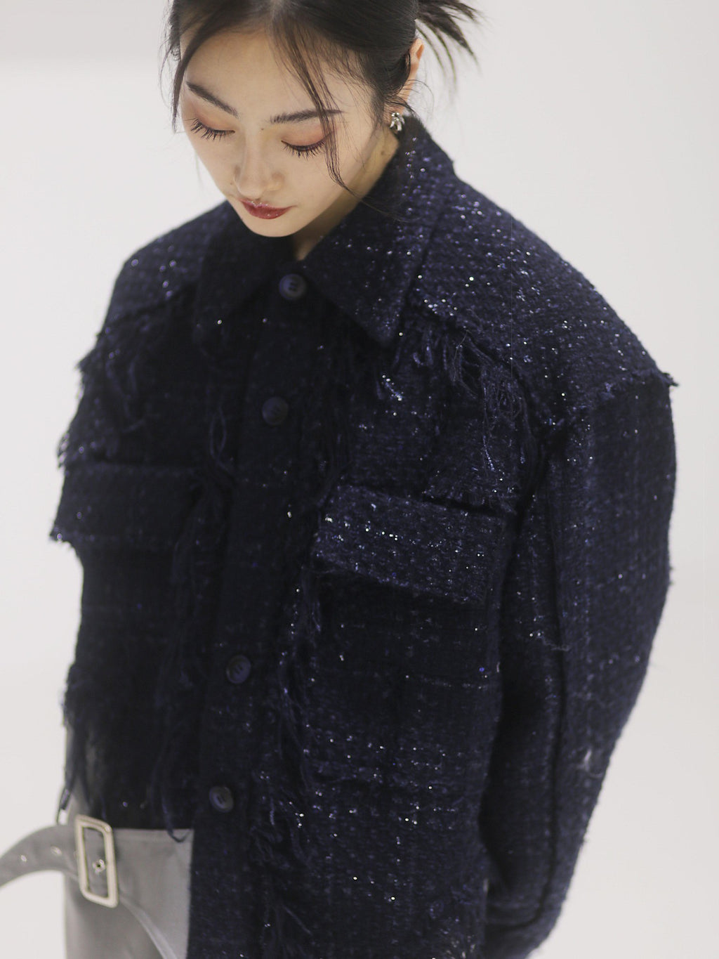 Jnylon studios Boho Distressed Fringe Patchwork Women's Tweed Utility Jackets