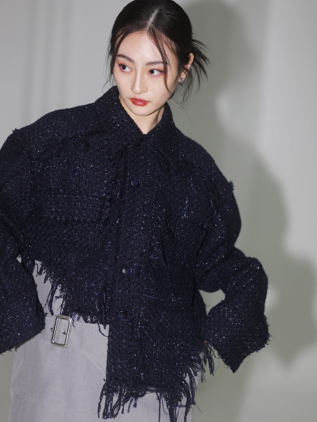 Jnylon studios Boho Distressed Fringe Patchwork Women's Tweed Utility Jackets