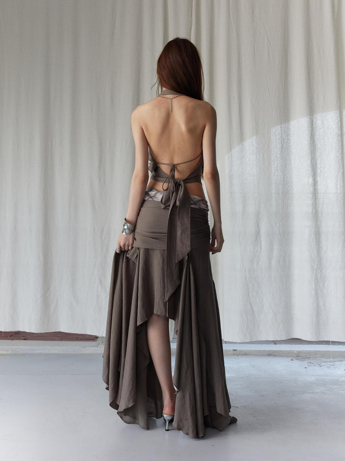 Jnylon studios Color Block Patchwork Irregular Low Waist Women's Polyester Matching Skirt Sets