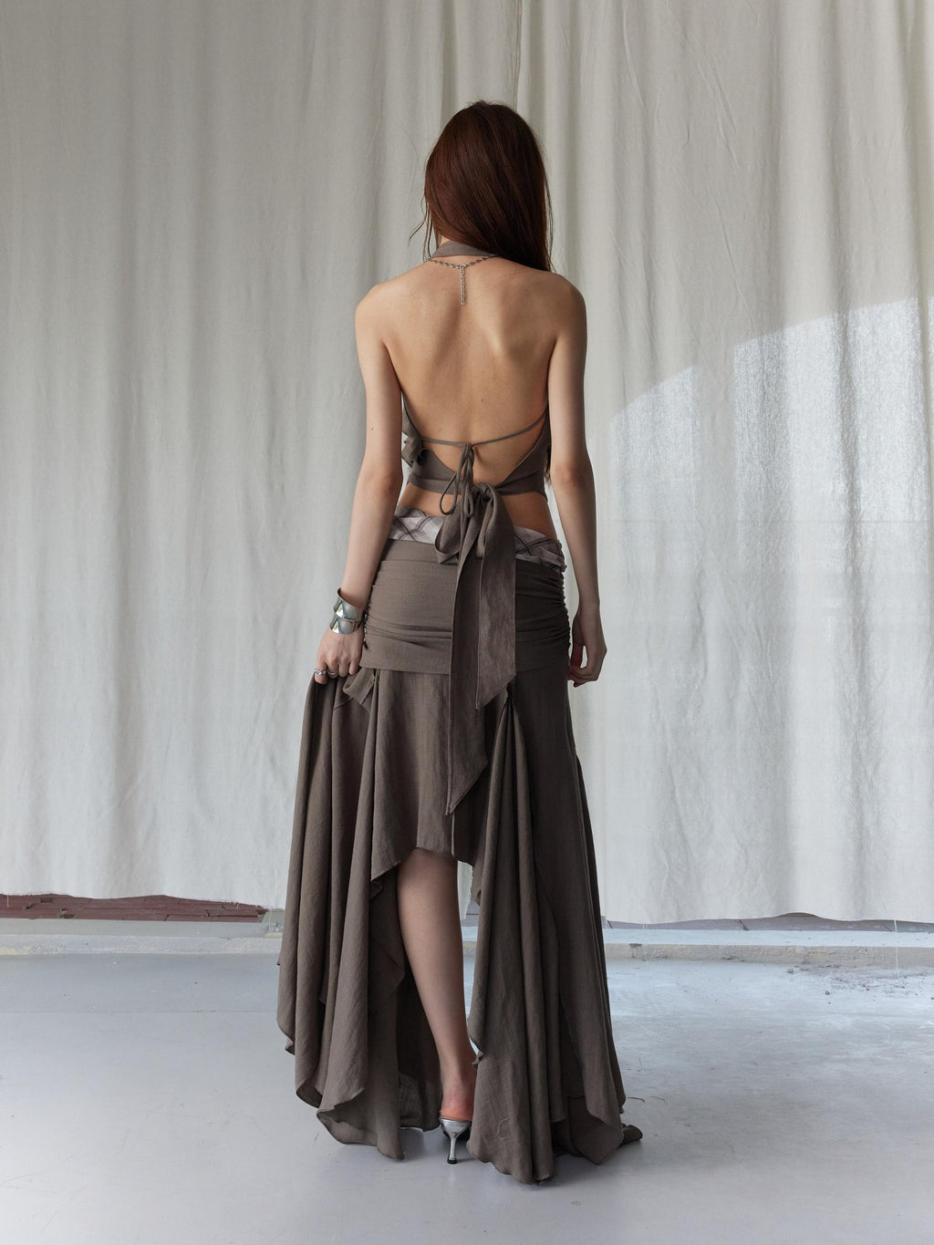 Jnylon studios Color Block Patchwork Irregular Low Waist Women's Polyester Matching Skirt Sets