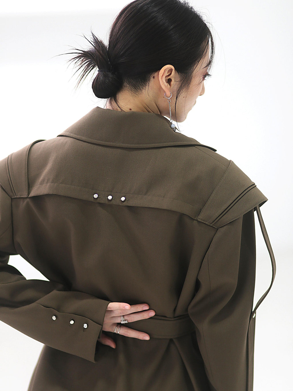 Jnylon studios Cutout Ribbon Linear Adjustable Waist Deconstructed Women's Polyester Blazers