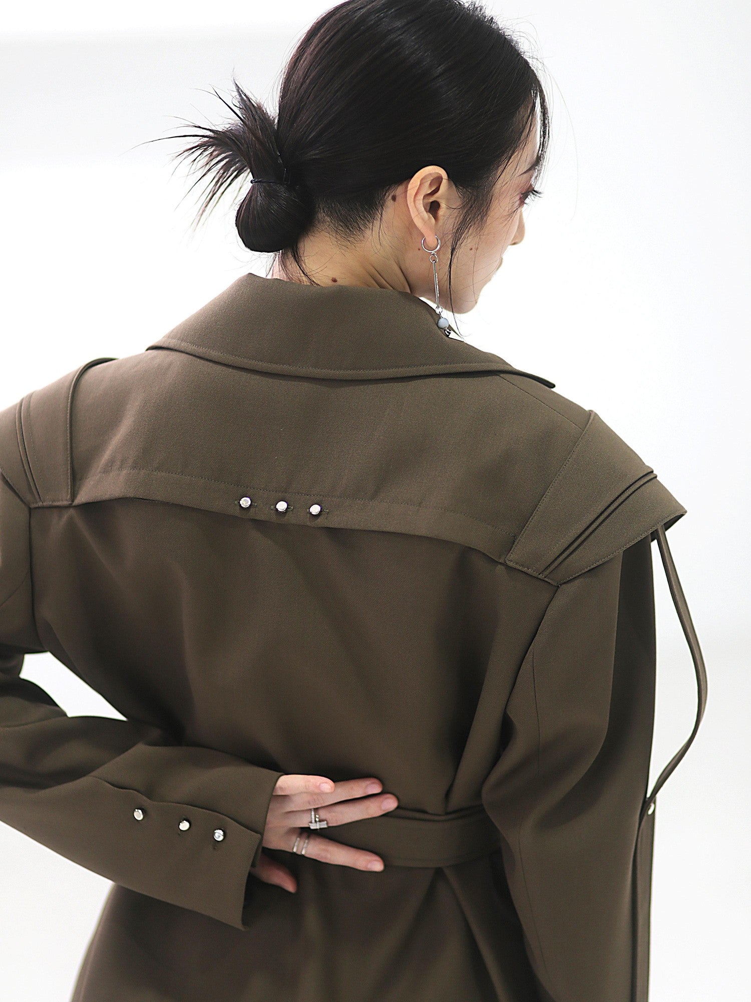 Jnylon studios Cutout Ribbon Linear Adjustable Waist Deconstructed Women's Polyester Blazers