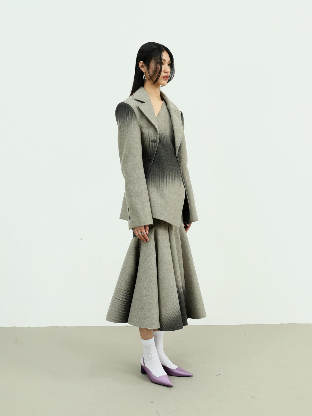 Jnylon studios Dark Beam Gradient Print Techno Punk Quilted Women's Polyester Blazers