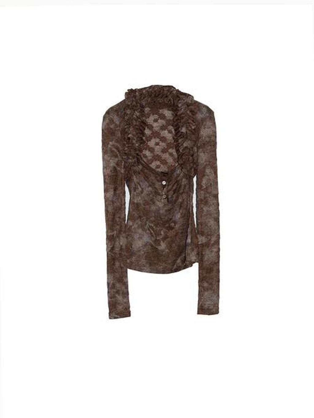 Jnylon studios Dark Coffee Lace Ruffle Print Women's Polyester Long Sleeve T-shirts