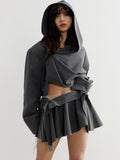 Jnylon studios Dark Gray Irregular Pleated Tailored Fairy Women's Polyester Casual Mini Dresses