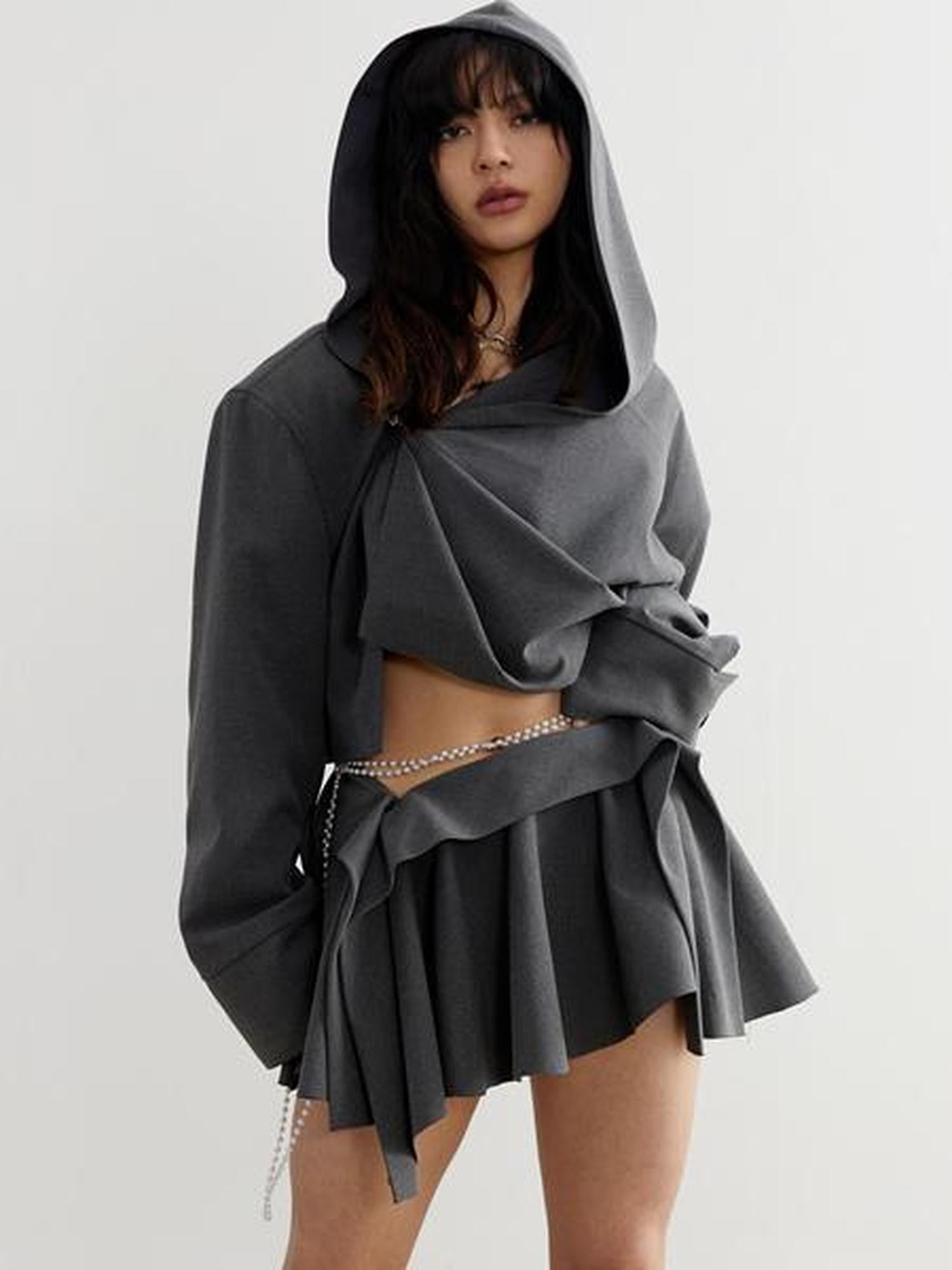 Jnylon studios Dark Gray Irregular Pleated Tailored Fairy Women's Polyester Casual Mini Dresses