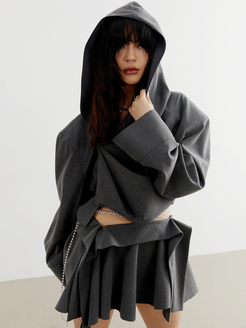 Jnylon studios Dark Gray Irregular Pleated Tailored Fairy Women's Polyester Casual Mini Dresses