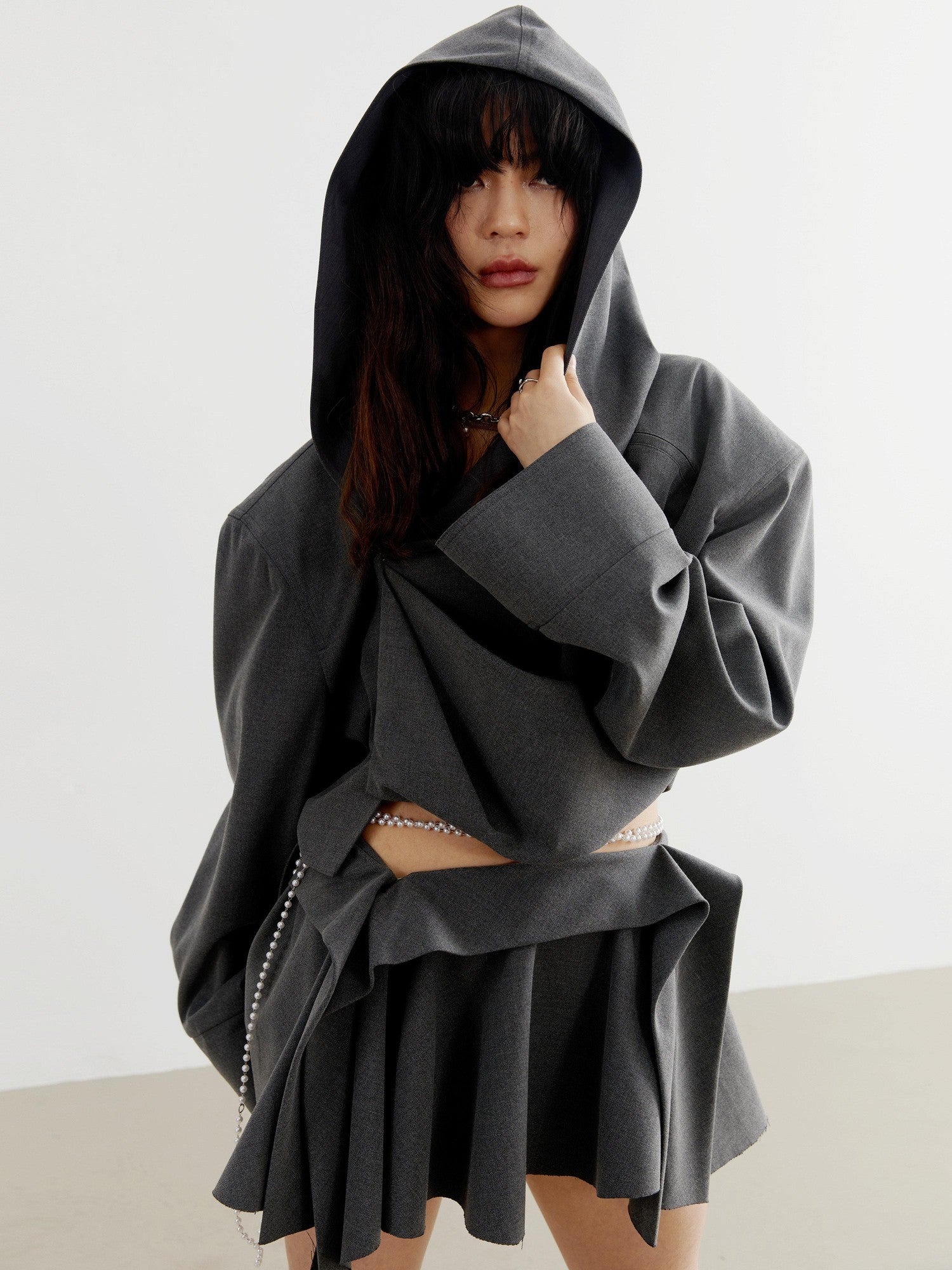 Jnylon studios Dark Gray Irregular Pleated Tailored Fairy Women's Polyester Casual Mini Dresses