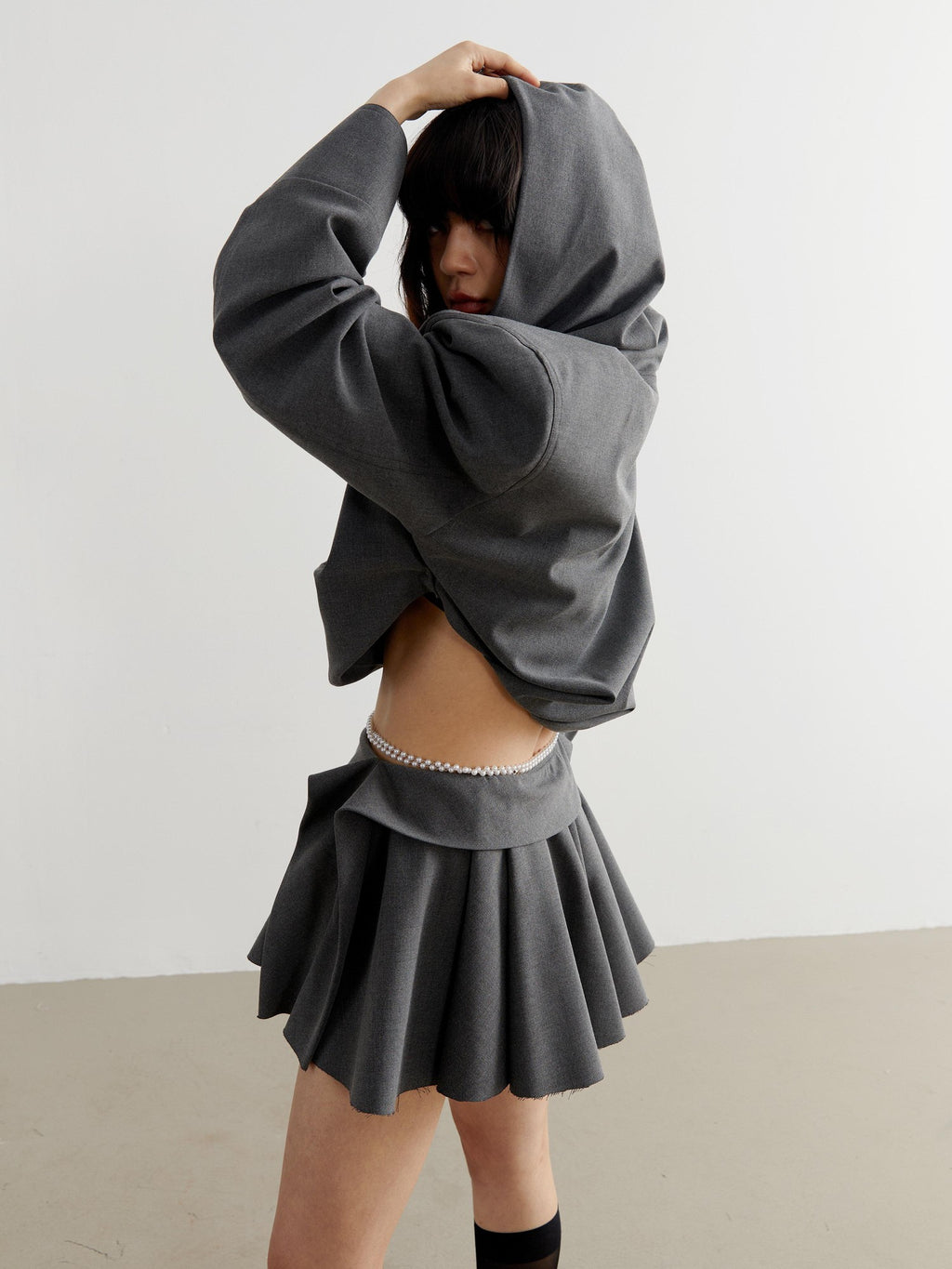 Jnylon studios Dark Gray Irregular Pleated Tailored Fairy Women's Polyester Casual Mini Dresses