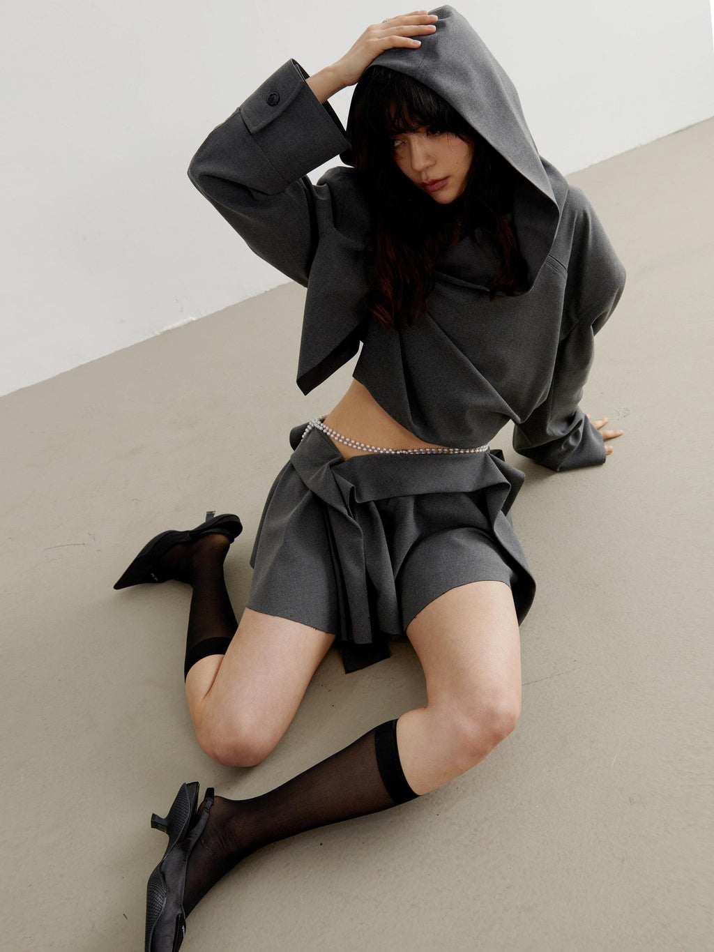 Jnylon studios Dark Gray Irregular Pleated Tailored Fairy Women's Polyester Casual Mini Dresses
