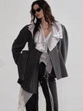 Jnylon studios Dark Gray Striped Asymmetrical Skirt Hem Buttoned Structured Women's Blazers