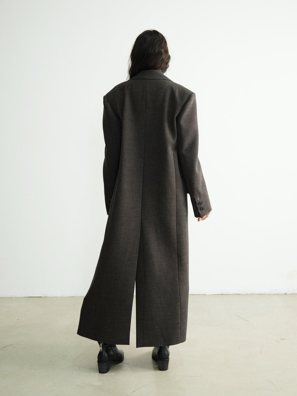 Jnylon studios Dark Gray Striped Removable Fur Collar Mid Length Women's Polyester Blazers