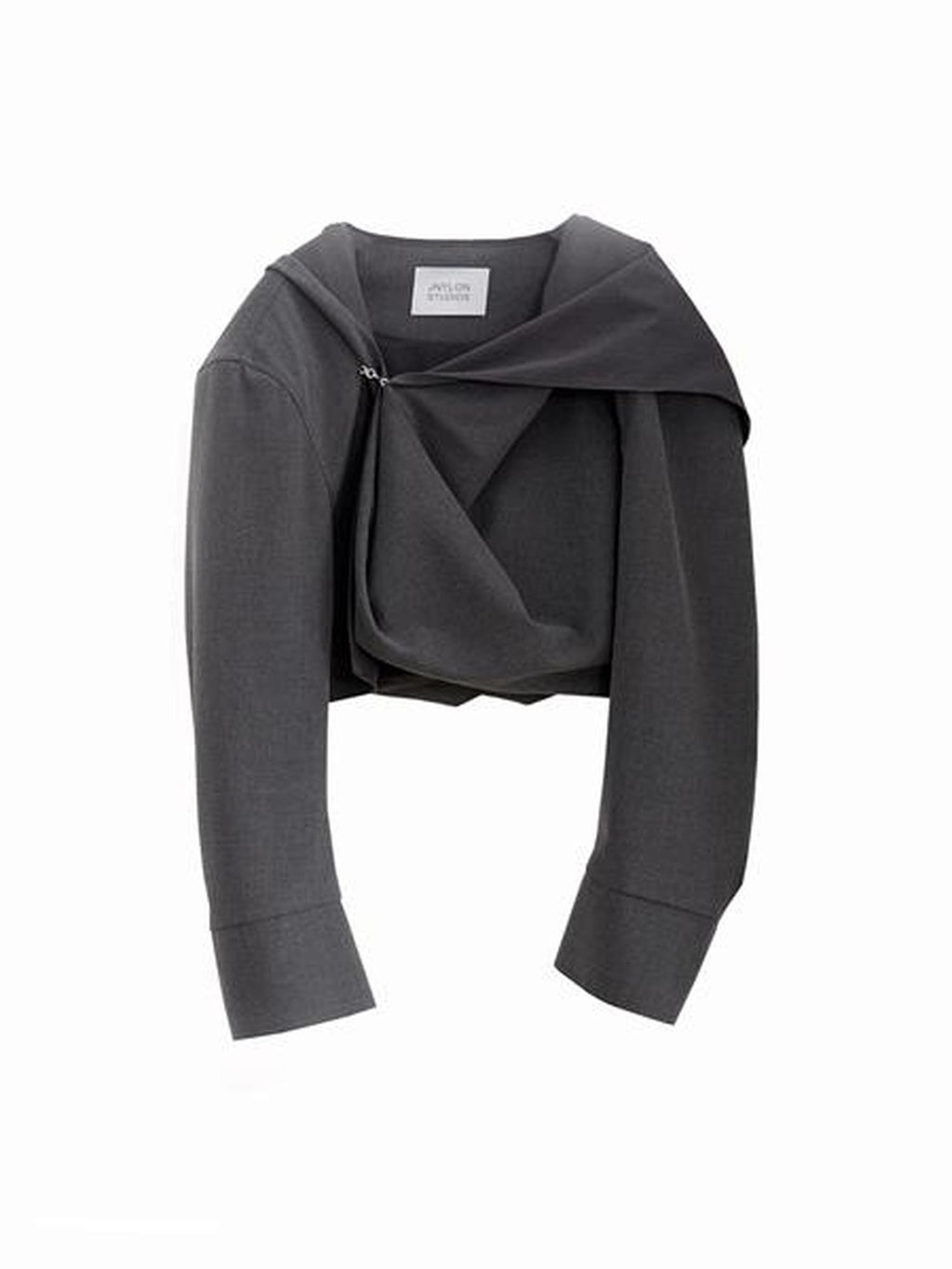 Jnylon studios Dark Gray Tailored Ruched Pleated Hooded Women's Cropped Jackets
