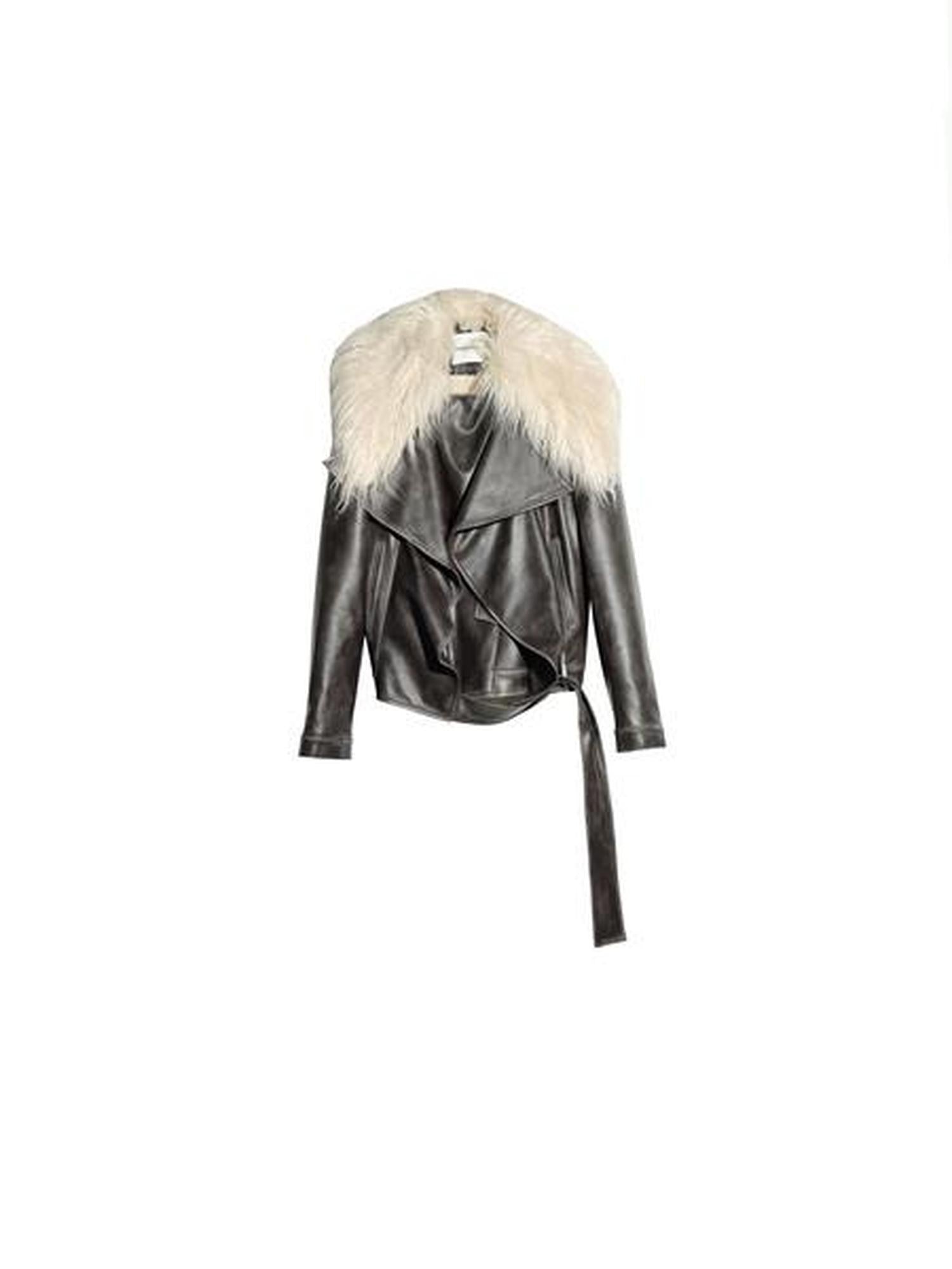 Jnylon studios Dark Retro Rock Distressed Faux Shearling Collar Women's Pu Leather Jackets